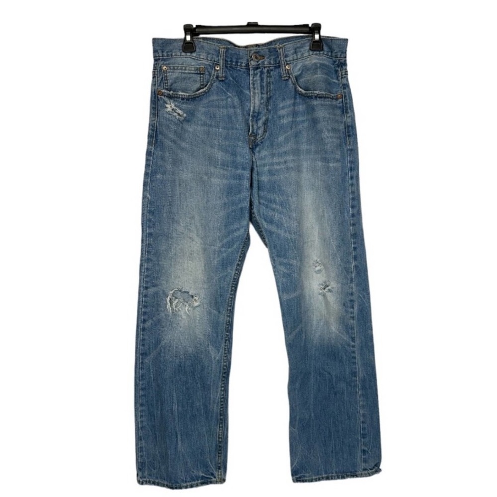 American Eagle Medium Wash Distressed Relaxed Straight Leg Jeans Size 34 x 30